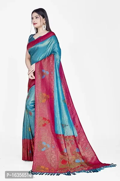 Stylish Polyester Blend Zari Saree With Blouse Piece For Women-thumb4