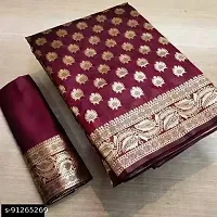 Stylish Silk Blend Zari Saree With Blouse Piece For Women-thumb1