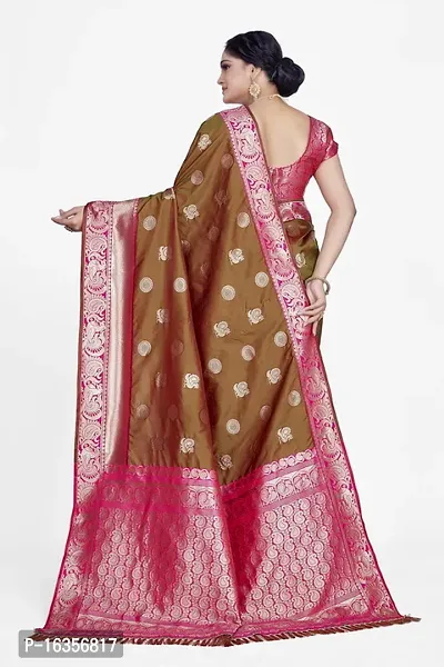 Stylish Silk Blend Zari Saree With Blouse Piece For Women-thumb2