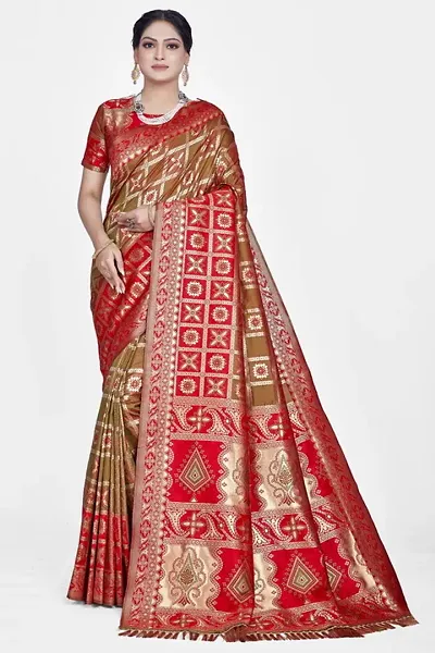 Stylish Silk Blend Zari Saree With Blouse Piece For Women