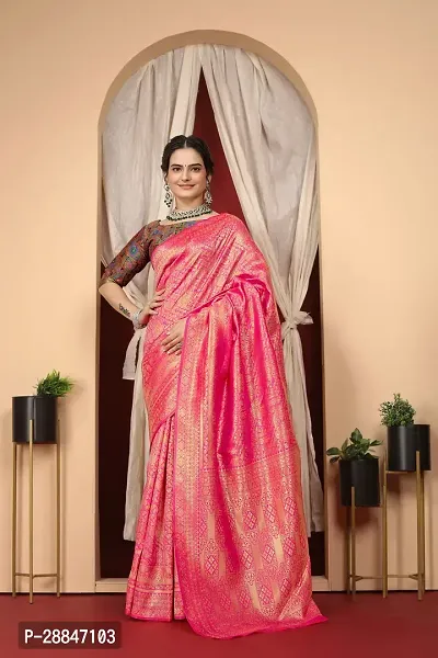 Stylish Pink Art Silk Saree With Blouse Piece For Women-thumb0