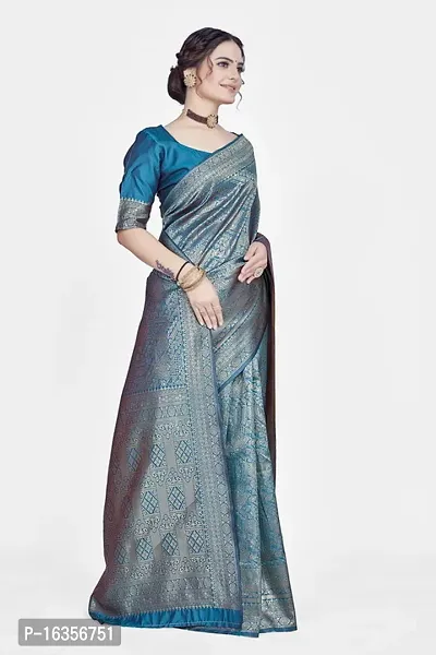 Stylish Silk Blend Zari Saree With Blouse Piece For Women-thumb5