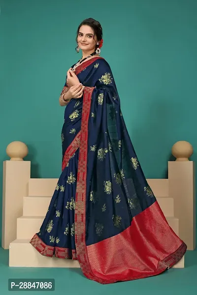 Stylish Navy Blue Art Silk Saree With Blouse Piece For Women-thumb0