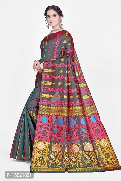 HOMIGOZ Silk Blend Banarasi Saree With Unstitched Blouse Piece-thumb5