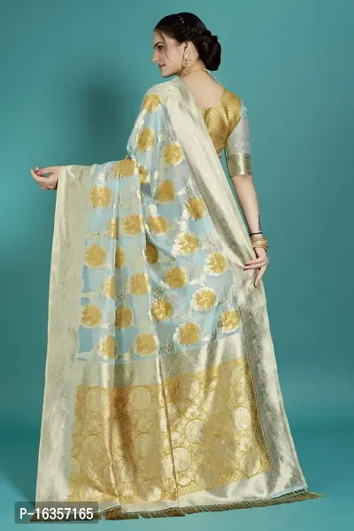 Stylish Silk Blend Zari Saree With Blouse Piece For Women-thumb2