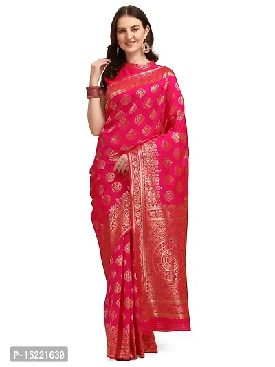 HOMIGOZ Pink Colored Kanjeevaram Silk Zari Woven Saree With Blouse Piece (Zari 1 Rani)