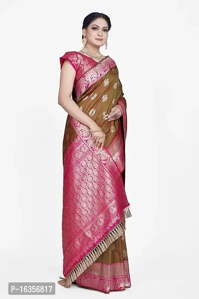 Stylish Silk Blend Zari Saree With Blouse Piece For Women-thumb4