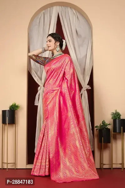 Stylish Pink Art Silk Saree With Blouse Piece For Women-thumb2