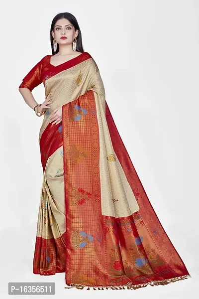 Stylish Polyester Blend Zari Saree With Blouse Piece For Women
