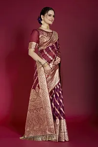 Stylish Silk Blend Zari Saree With Blouse Piece For Women-thumb2