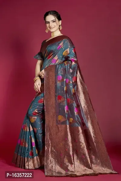 Stylish Silk Blend Zari Saree With Blouse Piece For Women-thumb4