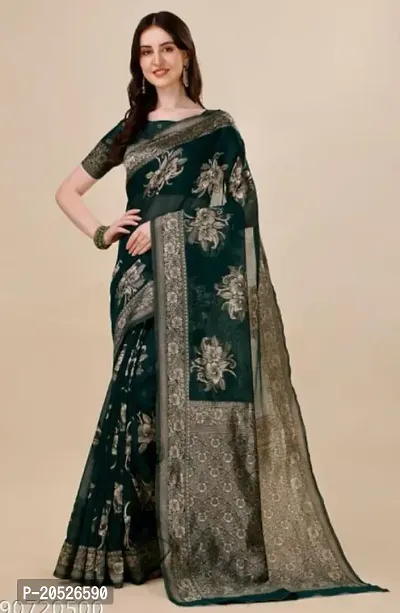Stylish Silk Blend Zari Saree With Blouse Piece For Women-thumb0