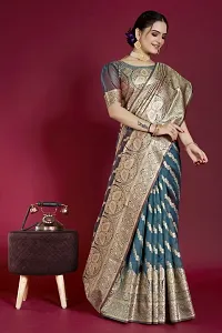 Stylish Silk Blend Zari Saree With Blouse Piece For Women-thumb3