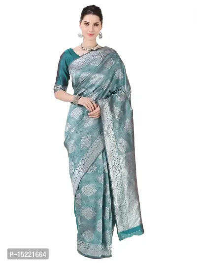 HOMIGOZ Rama Colored Banarasi Silk Zari Woven Saree With Blouse Piece
