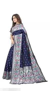 Stylish Navy Blue Art Silk Saree With Blouse Piece For Women-thumb1