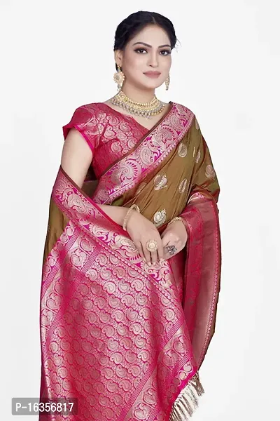 Stylish Silk Blend Zari Saree With Blouse Piece For Women-thumb3