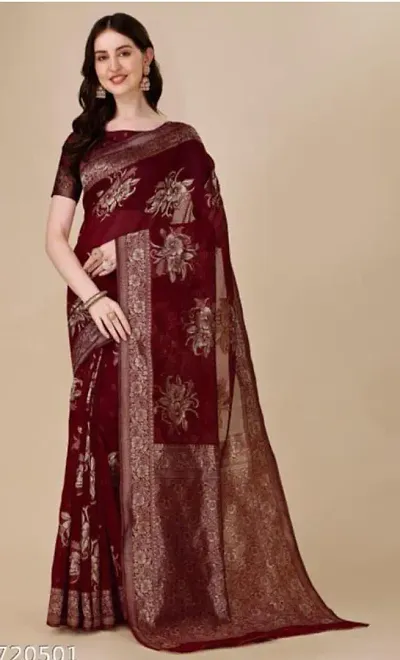 Glamorous Silk Blend Saree with Blouse piece 