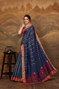 Stylish Navy Blue Art Silk Saree With Blouse Piece For Women-thumb1