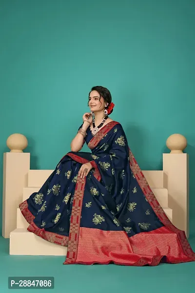 Stylish Navy Blue Art Silk Saree With Blouse Piece For Women-thumb2