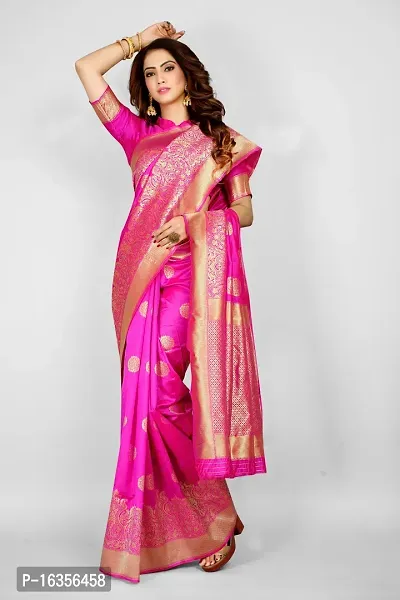 Stylish Silk Blend Zari Saree With Blouse Piece For Women-thumb3