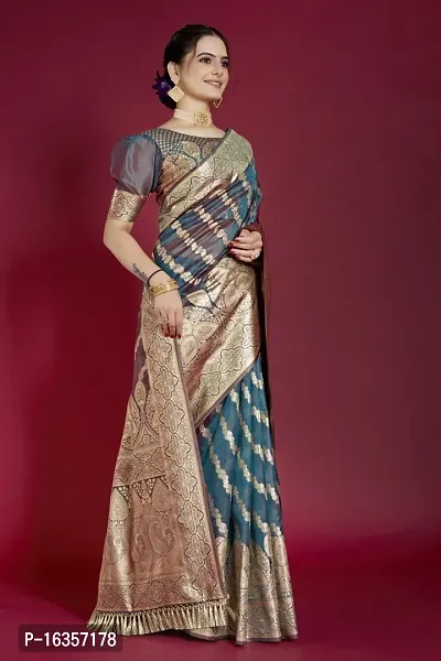 Stylish Silk Blend Zari Saree With Blouse Piece For Women-thumb5