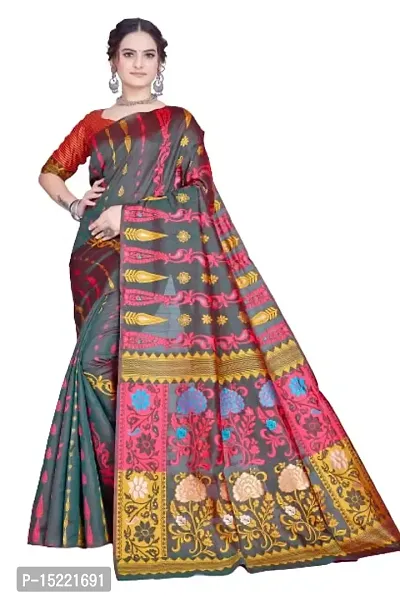 HOMIGOZ Silk Blend Banarasi Saree With Unstitched Blouse Piece-thumb0