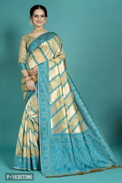 Stylish Silk Blend Zari Saree With Blouse Piece For Women