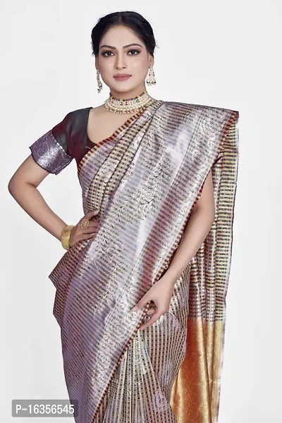 Stylish Silk Blend Zari Saree With Blouse Piece For Women-thumb3