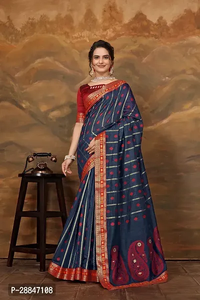 Stylish Navy Blue Art Silk Saree With Blouse Piece For Women-thumb0