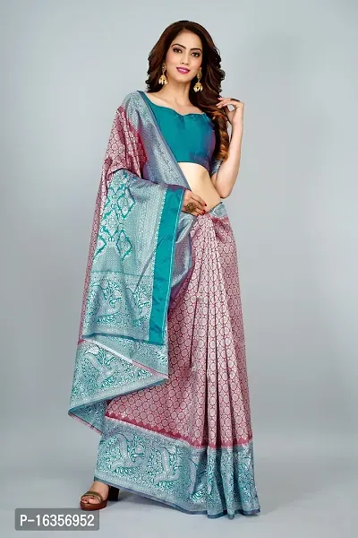 Stylish Silk Blend Zari Saree With Blouse Piece For Women-thumb0