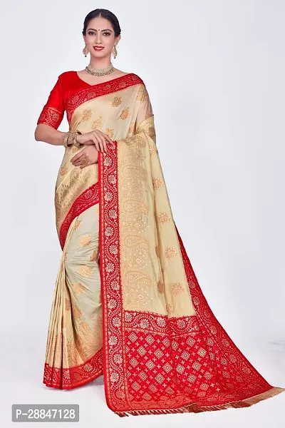 Stylish Beige Art Silk Saree With Blouse Piece For Women