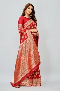 Stylish Red Art Silk Zari Work Saree With Blouse Piece For Women-thumb2