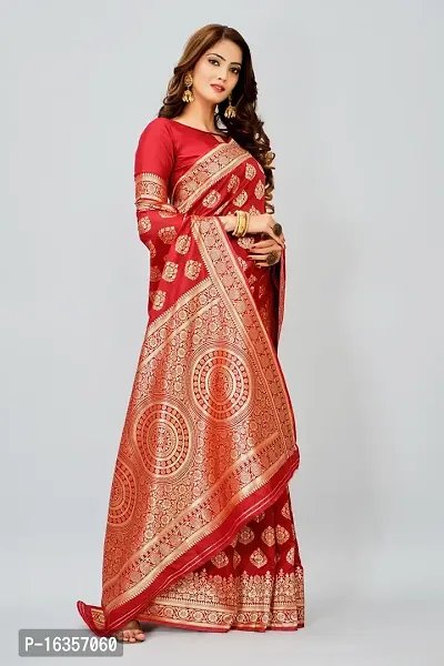 Stylish Red Art Silk Zari Work Saree With Blouse Piece For Women-thumb3