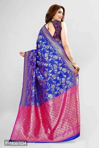 Stylish Silk Blend Zari Saree With Blouse Piece For Women-thumb2