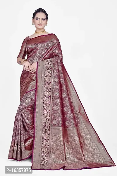 Stylish Art Silk Zari Work Saree With Blouse Piece For Women-thumb0