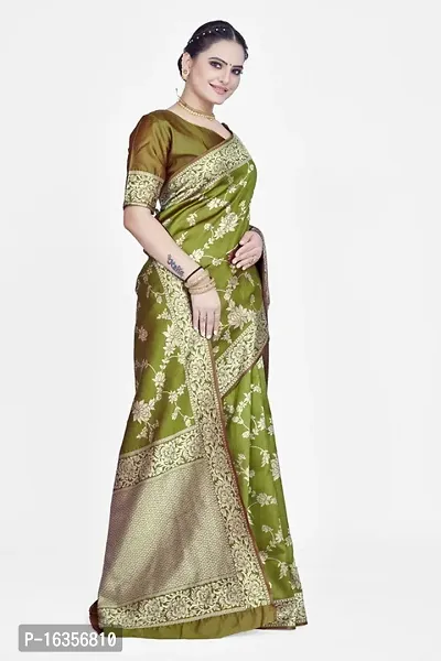 Stylish Silk Blend Zari Saree With Blouse Piece For Women-thumb5