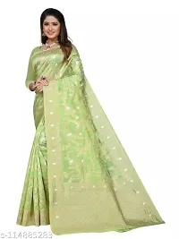 Stylish Silk Blend Zari Saree With Blouse Piece For Women-thumb1