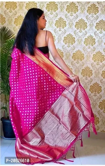 Stylish Silk Blend Zari Saree With Blouse Piece For Women-thumb2