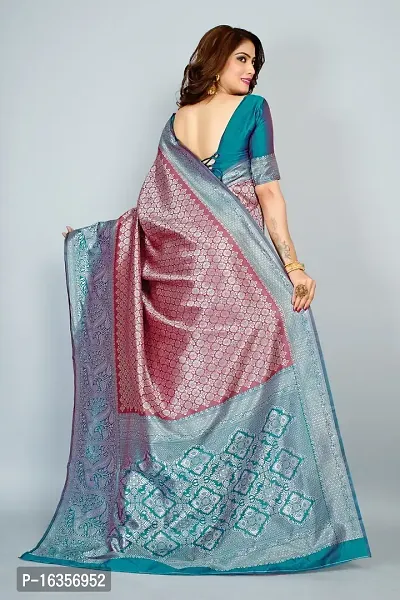 Stylish Silk Blend Zari Saree With Blouse Piece For Women-thumb2