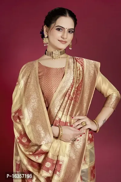 Stylish Silk Blend Zari Saree With Blouse Piece For Women-thumb3