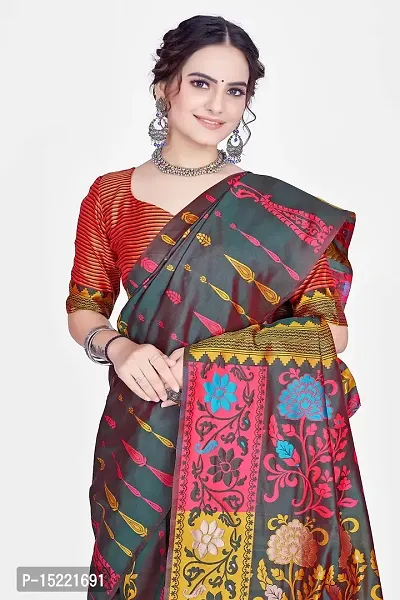 HOMIGOZ Silk Blend Banarasi Saree With Unstitched Blouse Piece-thumb3