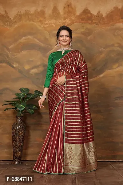 Stylish Maroon Art Silk Saree With Blouse Piece For Women-thumb0