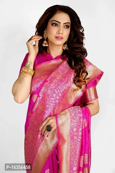 Stylish Silk Blend Zari Saree With Blouse Piece For Women-thumb5