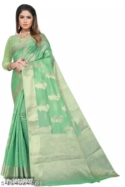 Stylish Silk Blend Zari Saree With Blouse Piece For Women-thumb2