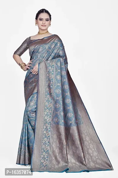 Stylish Art Silk Zari Work Saree With Blouse Piece For Women-thumb0