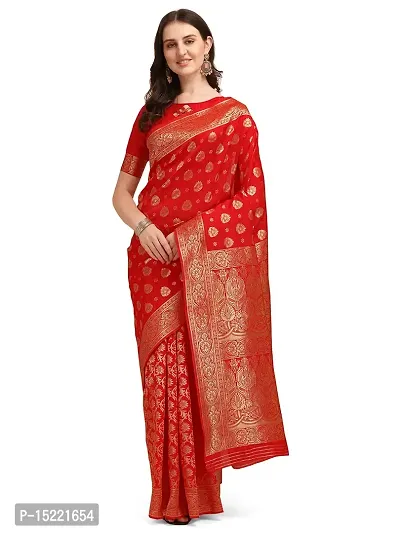 HOMIGOZ Red Colored Kanjeevaram Silk Zari Woven Saree With Blouse Piece (Zari Red)