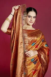 Stylish Silk Blend Zari Saree With Blouse Piece For Women-thumb2