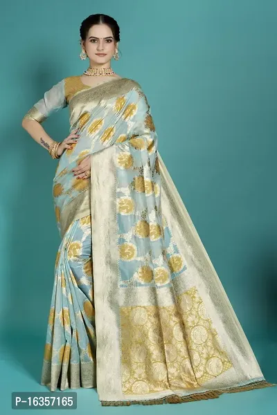 Stylish Organza Zari Saree With Blouse Piece For Women