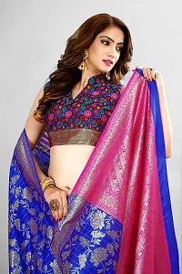 Stylish Silk Blend Zari Saree With Blouse Piece For Women-thumb4