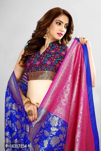 Stylish Silk Blend Zari Saree With Blouse Piece For Women-thumb5